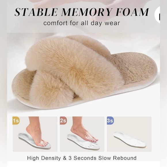 PARLOVABLE Women's Small 5/6 Open Toe Slippers Soft Plush Furry Beige NIB - Picture 2 of 12